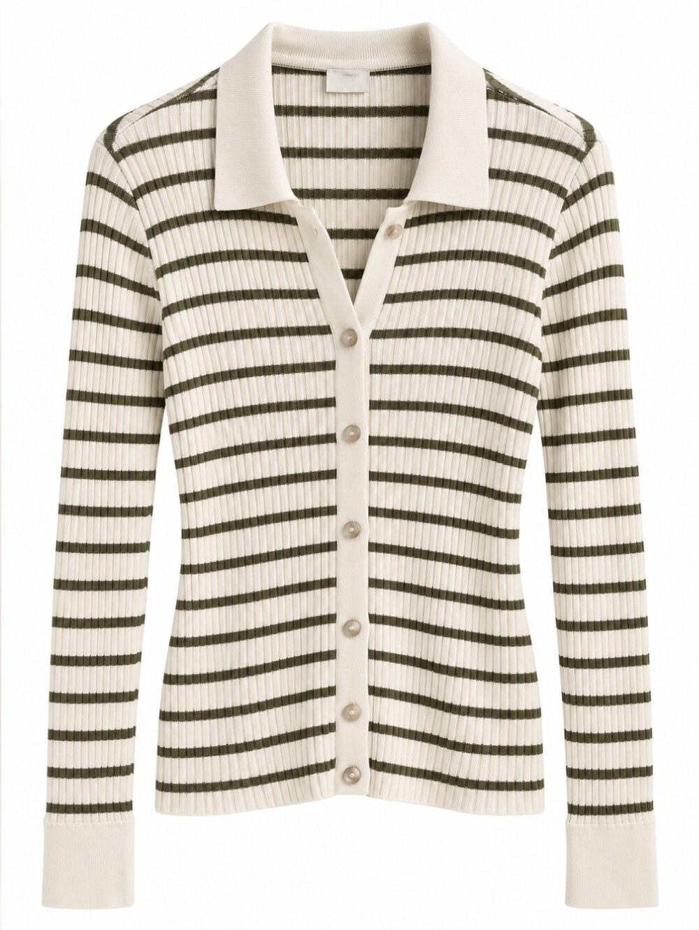 Abercrombie & Fitch Olive White Striped Ribbed Polo Cardigan Sweater L, Prep